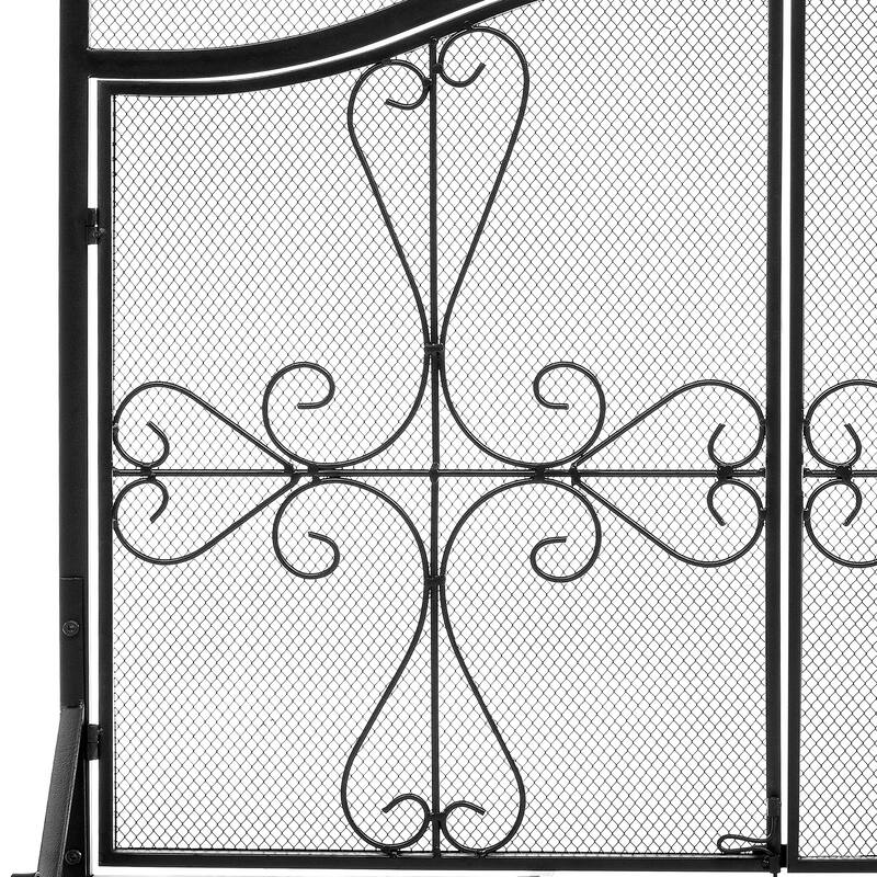 Elegant 2 Panel Black Unique Pattern Iron Fireplace Screen- - 37.8'' x 12.2'' x 31.1''