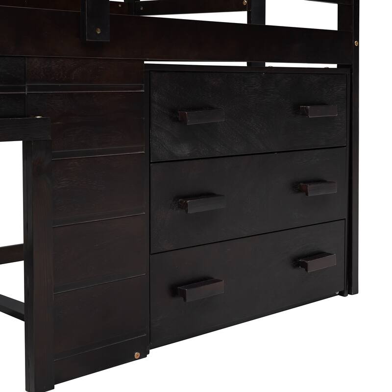 Twin Size Loft Bed with Cabinet and Shelf in Espresso, Gray, or White