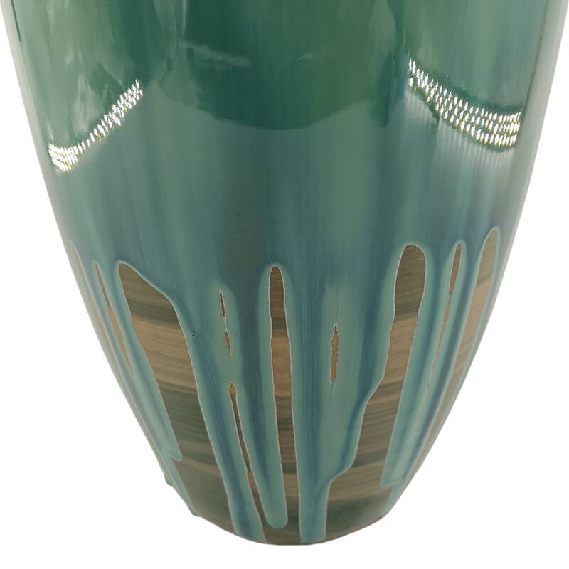 Modern Ceramic and Metal Decorative Vase with Textured Detailing