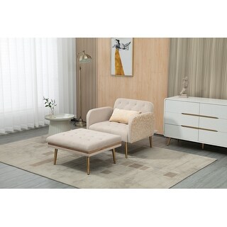 2 in 1 Chaise Velvet Lounge Chair Accent Chair with 3 Reclining Angles ...