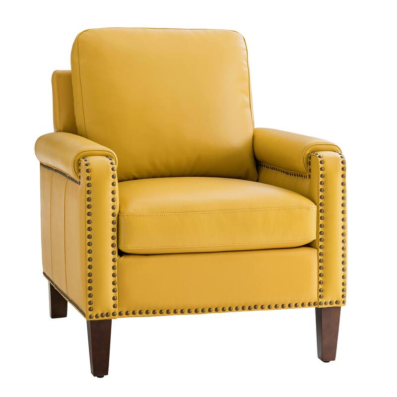 Kunz Transitional Genuine Leather Armchair with Removable Cushion and Nailhead Trims by HULALA HOME