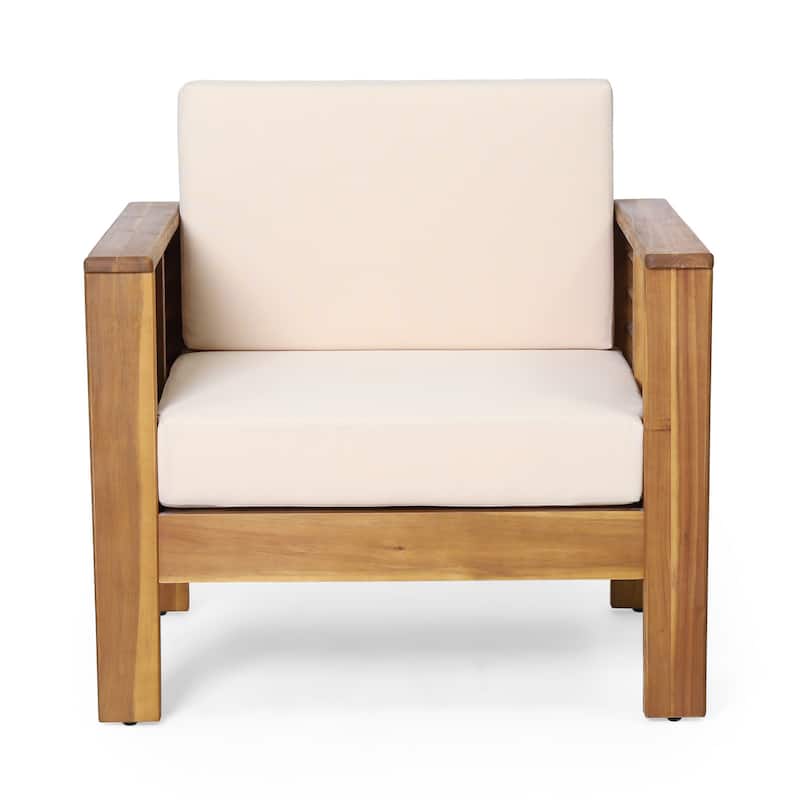 Quim Outdoor Club Chair, Shutter Slat Panel, Brown Acacia Wood, Beige