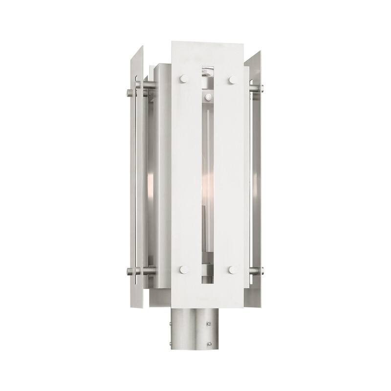 Livex Lighting 1-light Brushed Nickel Outdoor Post Top, 21776-91 - 8.625" Sq. x 20" H