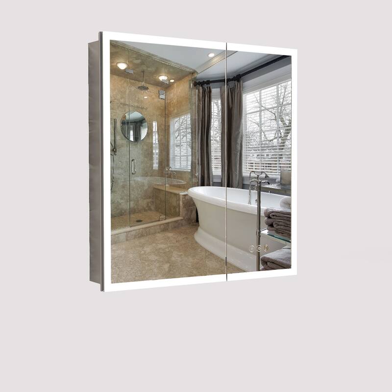 GDFStudio Elowen Aluminum Glass LED Medicine Cabinet with Anti-Fog Storage