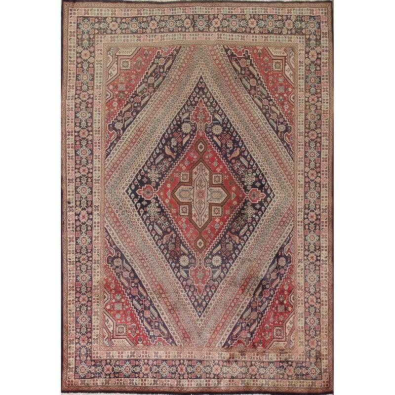 Vegetable Dye Shiraz Kashkoli Persian Vintage Rug Handmade Wool Carpet - 6'9"x 9'6"