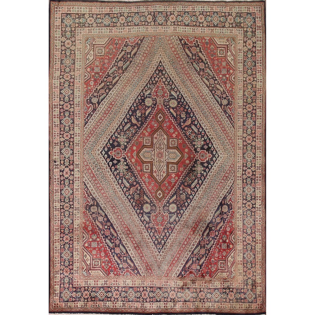 Vegetable Dye Shiraz Kashkoli Persian Vintage Rug Handmade Wool Carpet - 6'9"x 9'6"