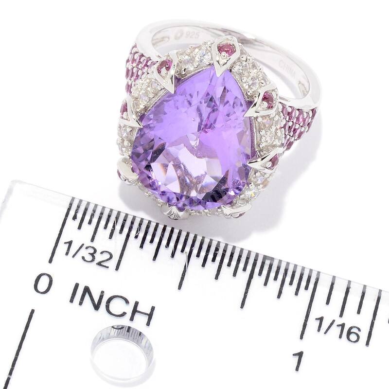 Sterling Silver Pear Cut Pink Amethyst & White Zircon Ring