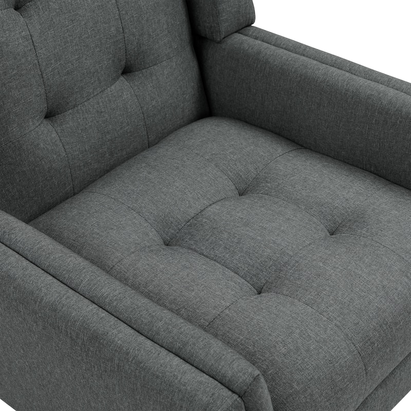 Modern Tufted Accent Chair Linen Armchairs Set of 2