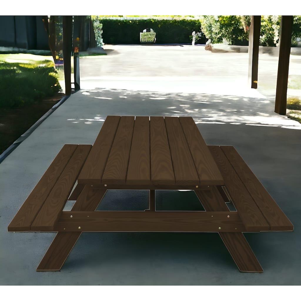 HomeRoots 94" Dark Brown Solid Wood Outdoor Picnic Table
