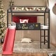 preview thumbnail 1 of 39, Elegant Twin Size Metal Loft House Bed With Slide & Two-sided writable Wooden Board, Solid & Sturdy, Open Design Concept Red