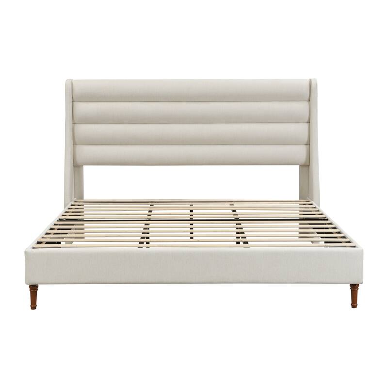 King Size Bed Frame High Headboard Upholstered Platform Bed