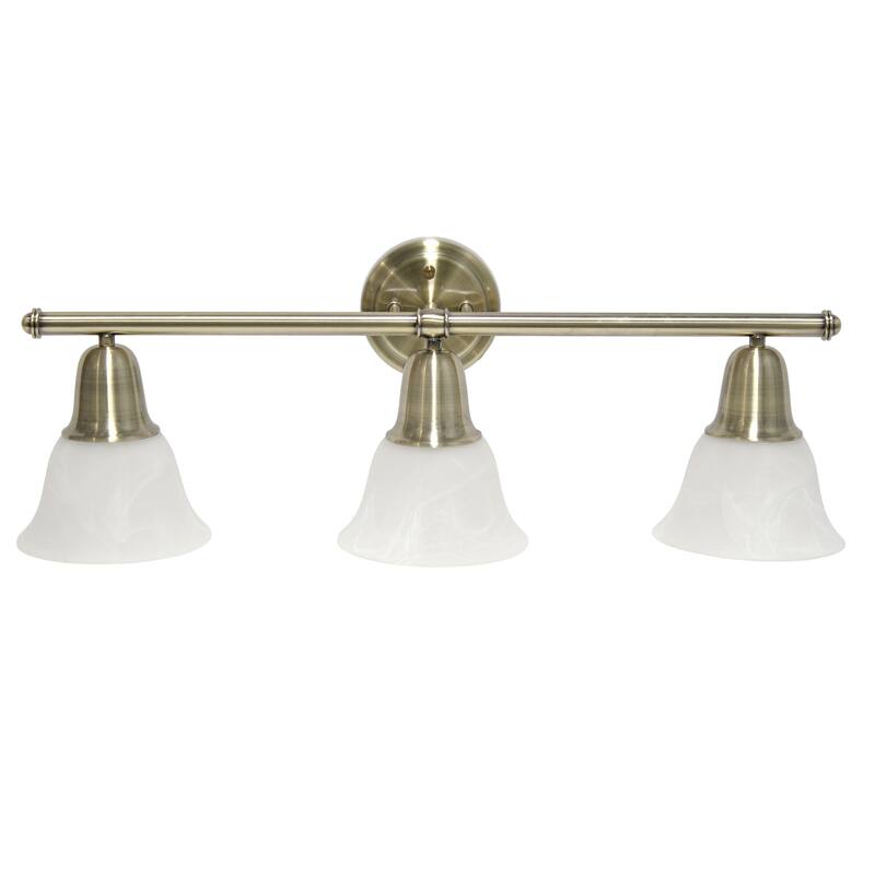 3-Light Vanity Light Fixture - Metal & Alabaster, White Glass Shades, Wall Sconce for Bathroom, Hallway, Entryway - 9.7
