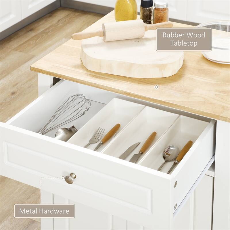 Rolling Kitchen Island Cart w/ Drawer, Adjustable Shelf &2 Towel Racks