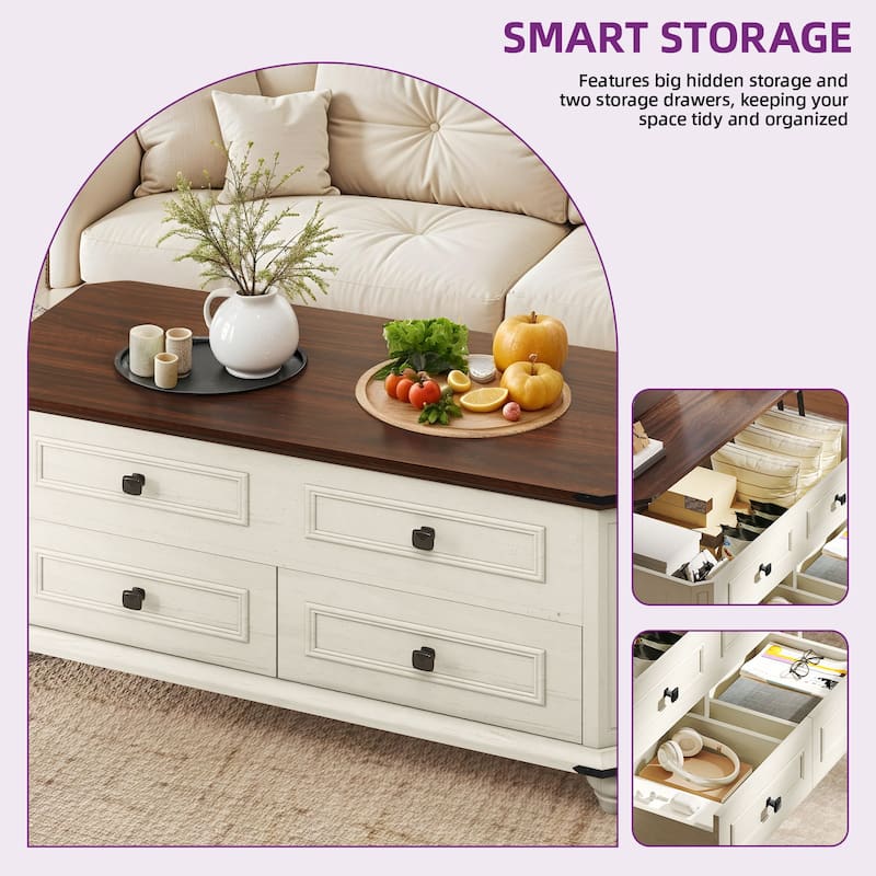 Moasis 36"W Lift-top Farmhouse Coffee Table Center Table with Drawers and Large Hidden Storage