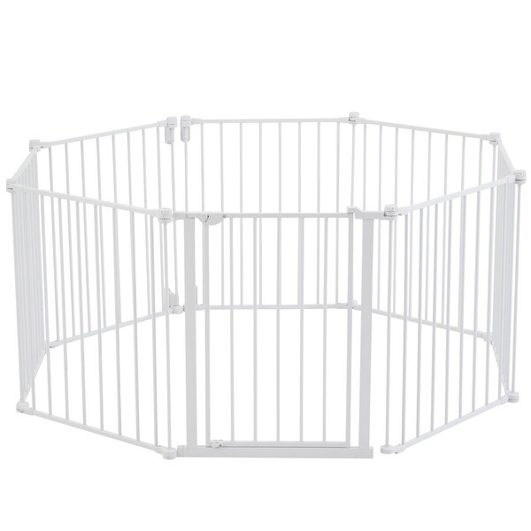White Extra Wide Baby Gate for Stairs or Doorways 8 Panel Foldable