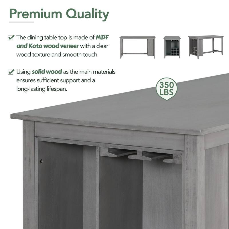 5-Piece Multi-Functional Rubber Wood Counter Height Dining Set
