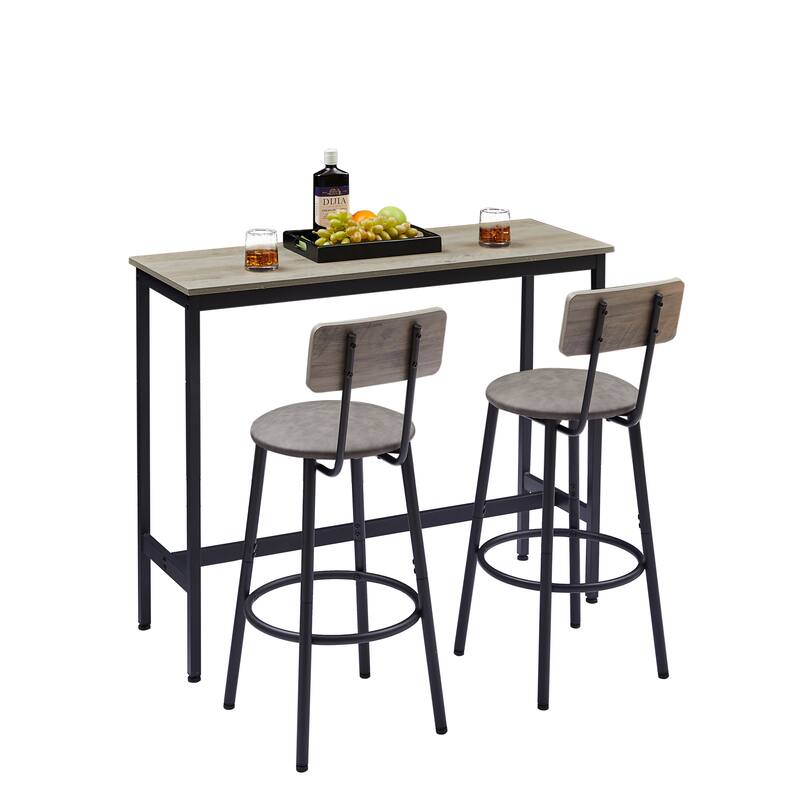 Industrial 3-Piece Metal Frame Bar Dining Set with 2 Stools