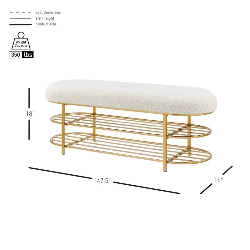 NPD Furniture Frisly Shearling Fabric Bench with Shelf