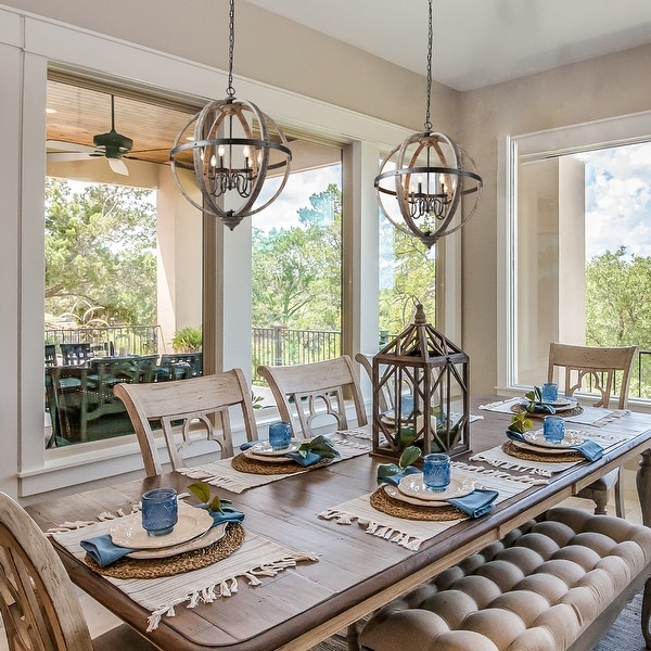 The Gray Barn Farmhouse Distressed Wood Chandelier for Dining Room D27.2 inch x H94.5 inch Size D27.2 x H94.5