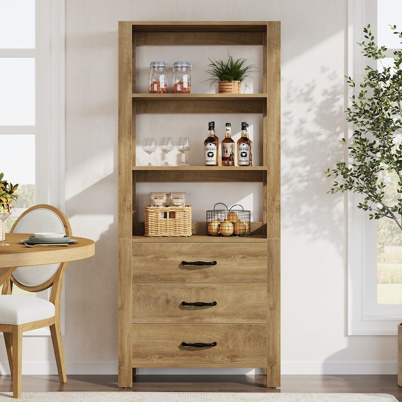70.9" Tall Bookcase Bookshelf with 3 Drawers and 3-tier Open Shelf - 13.78" D x 31.5" W x 70.9" H