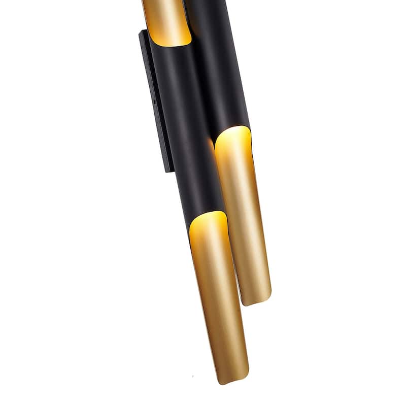 4-Light Matte Black Tubed Wall Sconce With A Gold Interior