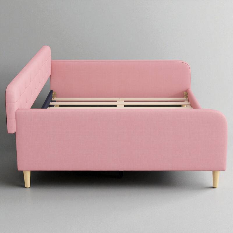 Queen Size Upholstered Daybed with Linen Fabric, Solid Wood Frame, 800 lb Capacity, No Box Spring Needed