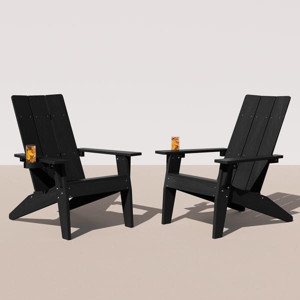 slide 2 of 12, WINSOON All Weather HIPS Outdoor Adirondack Chairs with Cup Holder Set of 2 Black