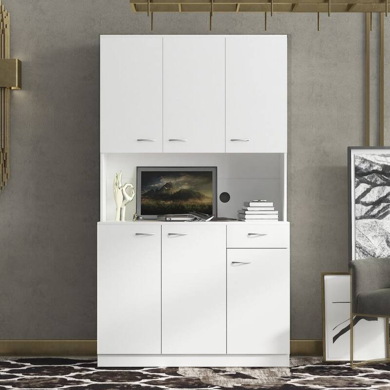 70.87" Tall Wardrobe& Kitchen Cabinet, with 6-Doors, 1-Open Shelves and 1-Drawer for bedroom,Walnut - White