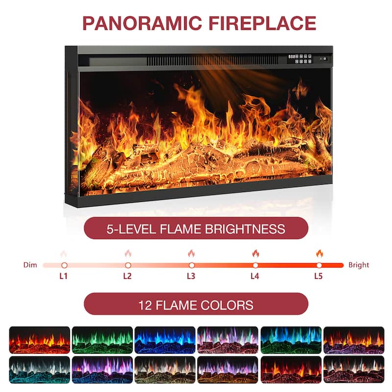 36 Inch 3-Sided Glass Fireplace TV Stand for TVs up to 80"