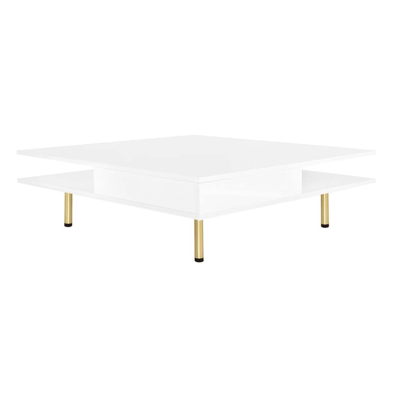 Exquisite High Gloss Coffee Table w/ 4 Golden Legs & 2 Small Drawers