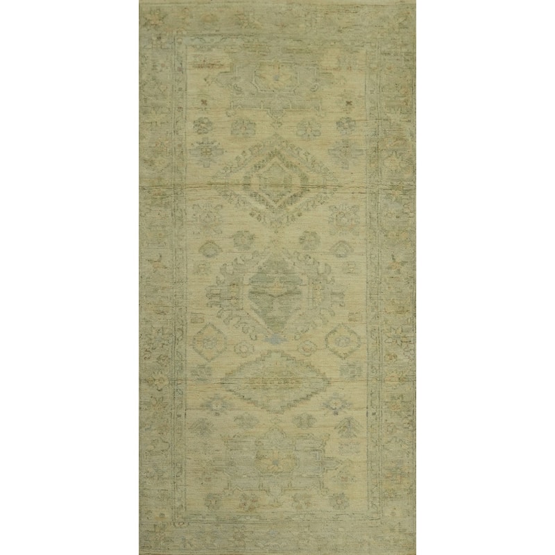 Vegetable Dye Wool Oushak Turkish Rug, Geometric - 6' 0'' X 2' 10''