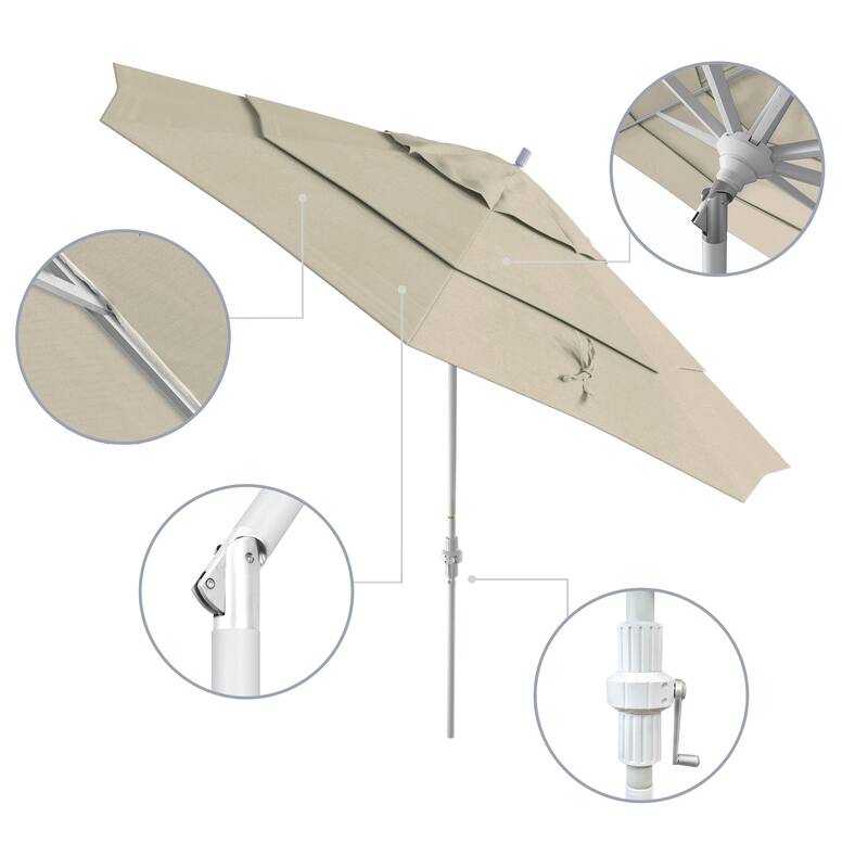 California Umbrella 11' Rd. Aluminum Patio Umbrella, Crank Lift, Collar Tilt, Dbl Wind Vent, White Finish, Sunbrella Fabric