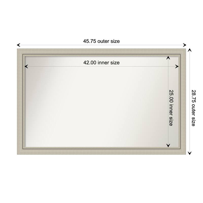 Romano Silver Narrow Framed Non-Beveled Custom Wall Mirror, Bathroom Vanity Mirror - Outer Size: 45.75 x 28.75