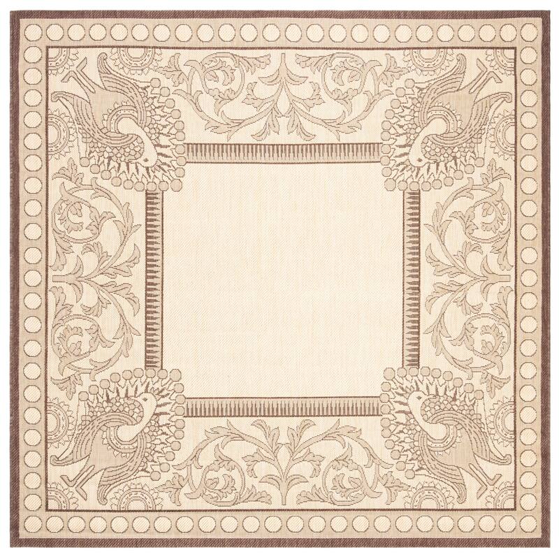 SAFAVIEH Courtyard Kitija Indoor/ Outdoor Waterproof Patio Backyard Rug - 6'7" Square - Natural/Chocolate