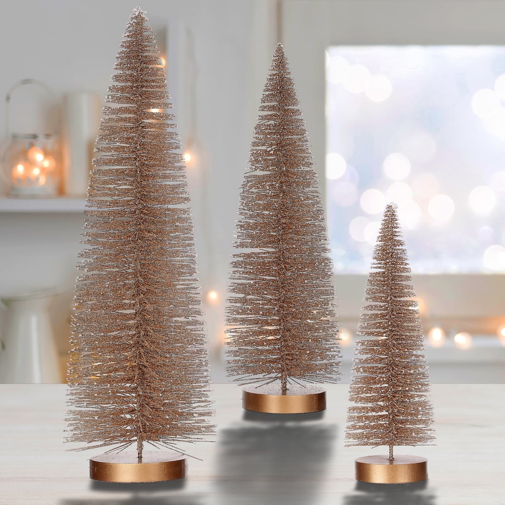 9/12/15" Snow Tipped Bristle Tree Set of 3