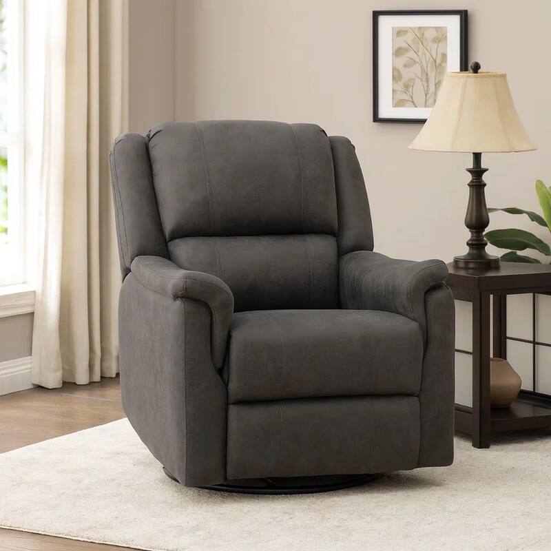 Swivel Manual Reclining Chair, Pillow Cushions, Smooth Gray Fabric