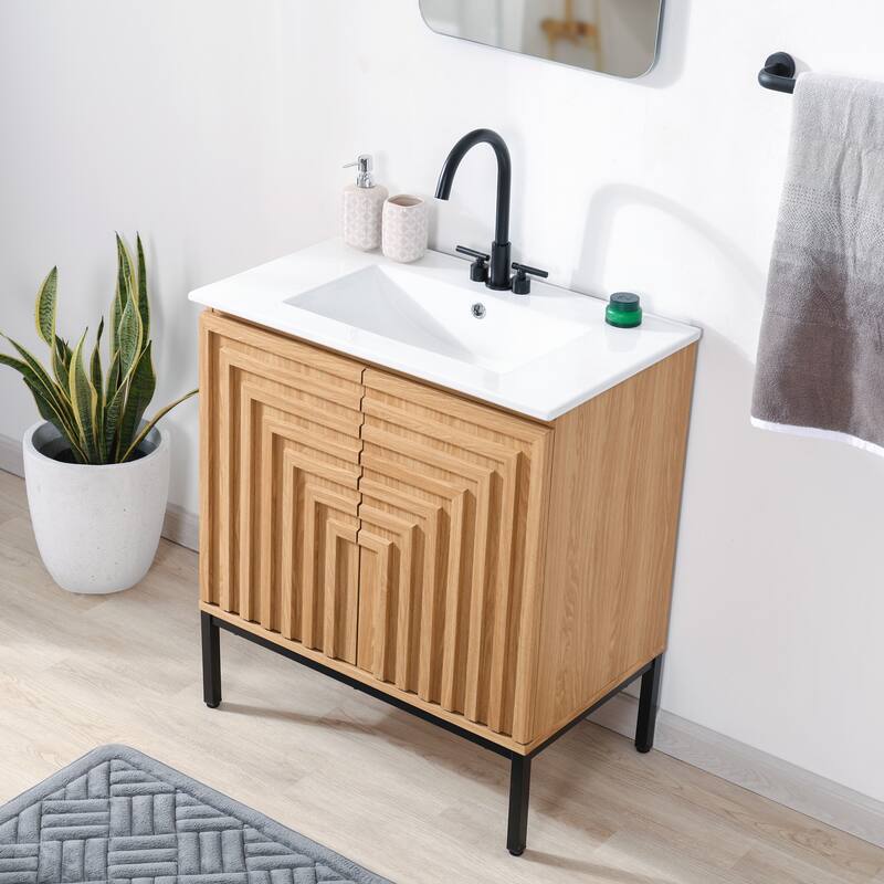 Rowan Geometric Modern Transitional 2-Shelf Bath Vanity Cabinet Only (Sink Basin Not Included), By JONATHAN Y
