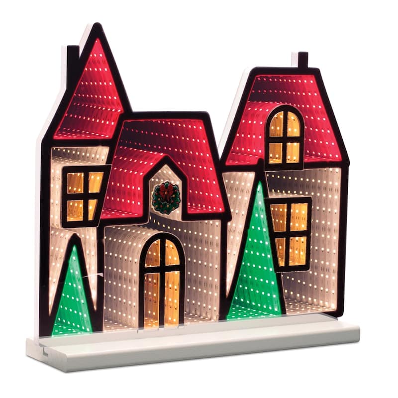 LED Lighted Winter Village House Christmas Infinity Mirror - 16"
