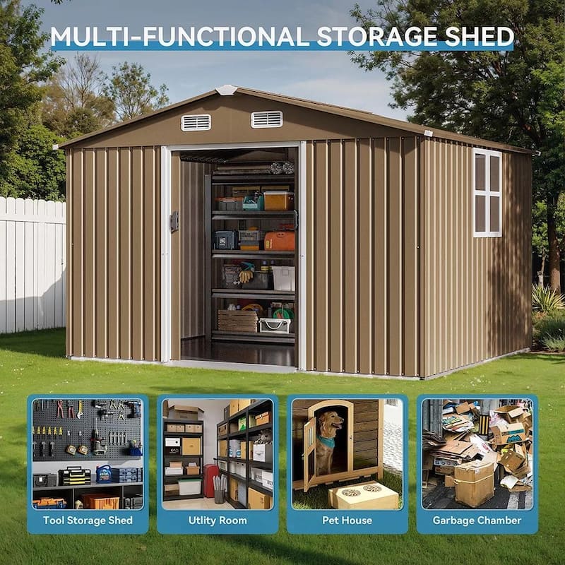 Kullavik Outdoor Metal Storage Shed with Floor and Lockable Sliding Door