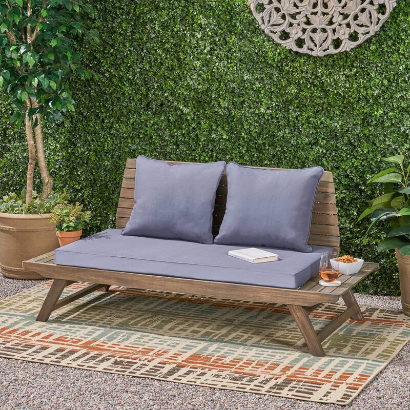 Roomfitters Outdoor Wood Loveseat with Cushions, Patio Seating Bench
