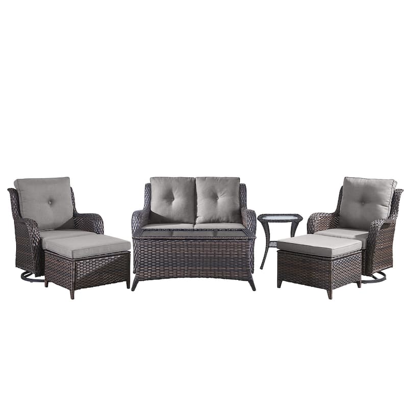 Pocassy Outdoor 7PCS 2-Seat Sofa Swivel Chairs Table Ottoman