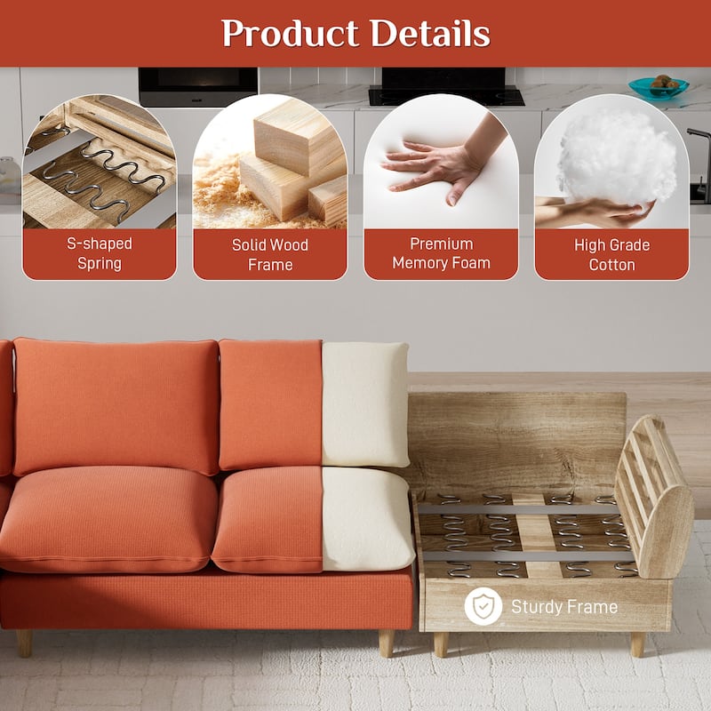 Modern U-Shaped Sectional Sofa Couch with Ottoman Chaise for Living Room