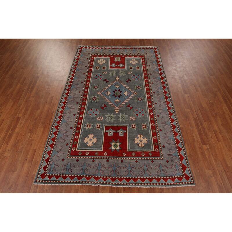 Gray Kazak Oriental Area Rug Handmade Wool Carpet - 6'6" x 10'2"
