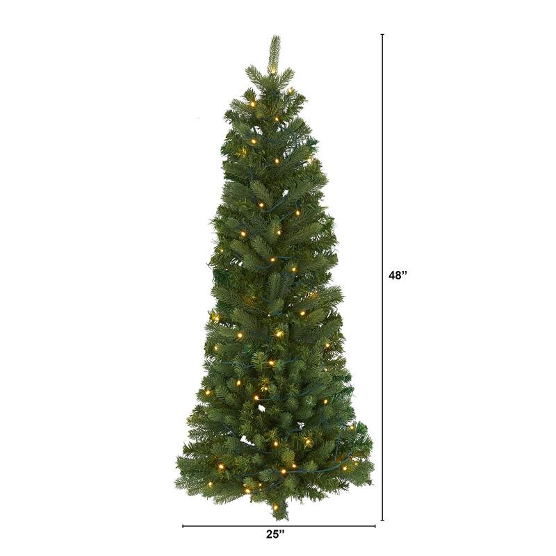 4' Pre-Lit Flat Back Pine Artificial Christmas Wall Tree, Clear LED Lights - 4 Foot