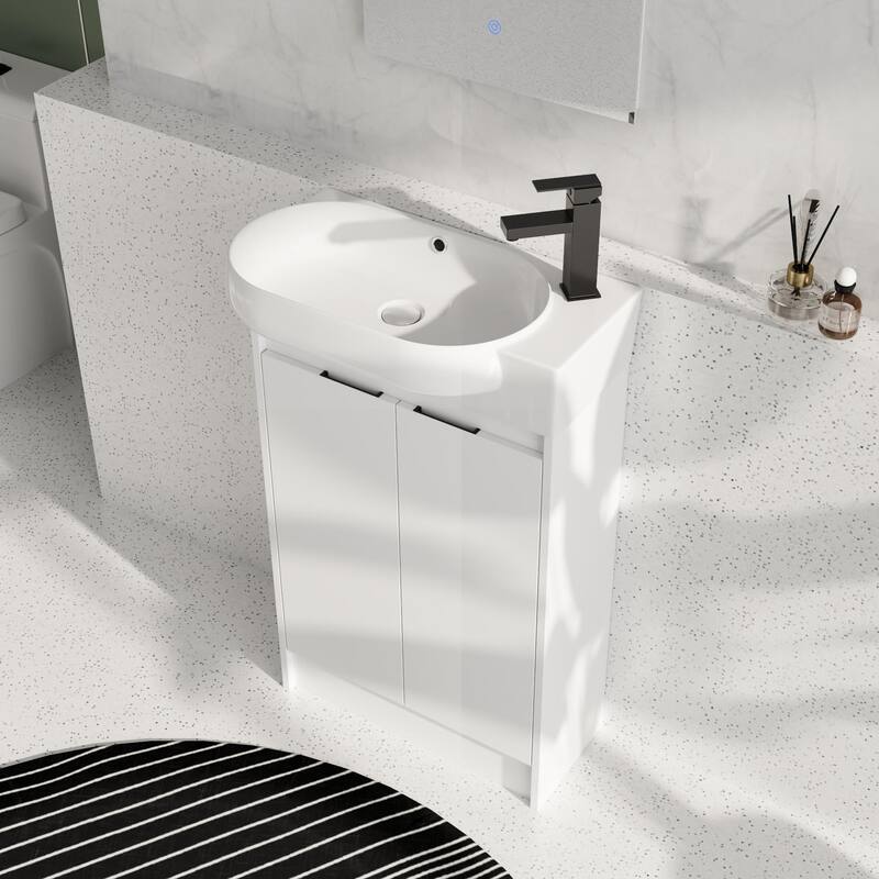Beingnext 16"/23" Bathroom Vanity with Sink, Floating/Freestanding Bathroom Vanity with Soft Close Door - White - 22.8''W x 12.4''D x 35.1''H