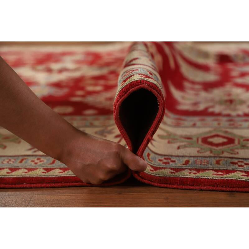 Hand Knotted Oriental 100% Wool Carpet Traditional Geometric Red Kazak Area Rug - 9' 3'' X 8' 5''