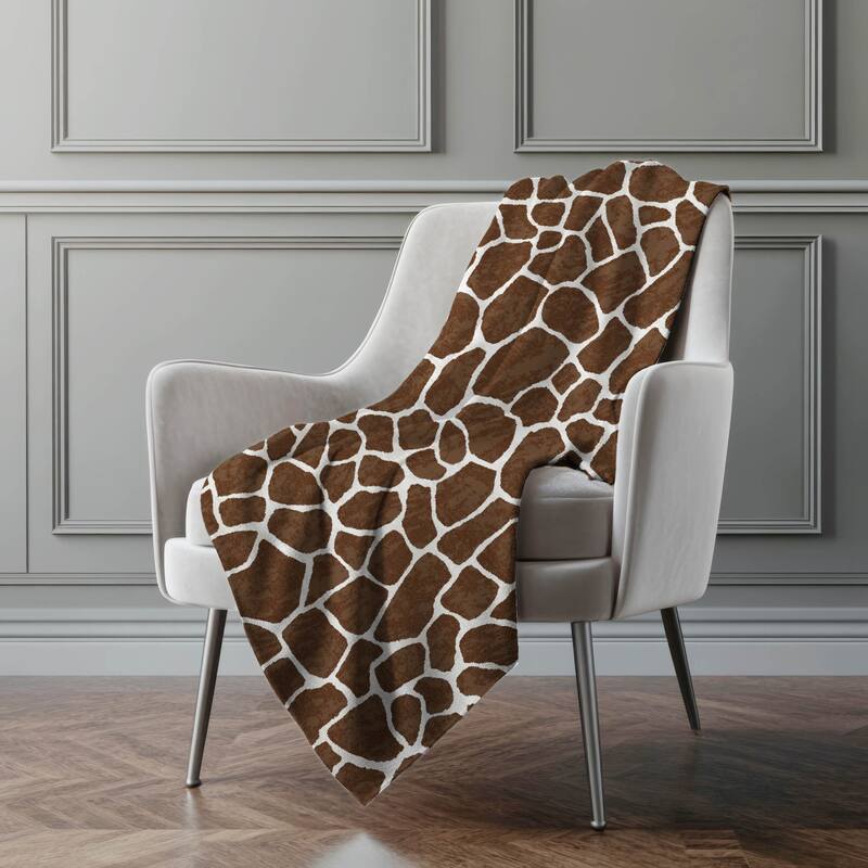 Premium Machine Washable ASB45 Giraffe Print Sherpa Throw Blanket