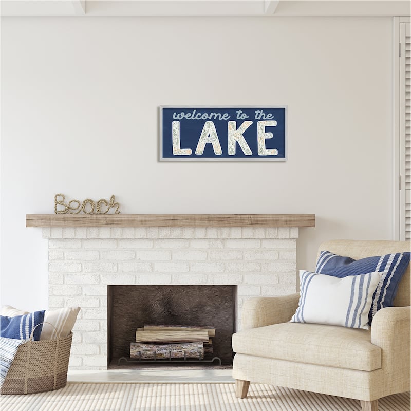 Stupell Welcome Lake Floral Phrase Framed Giclee Art Design by Laura Marshall