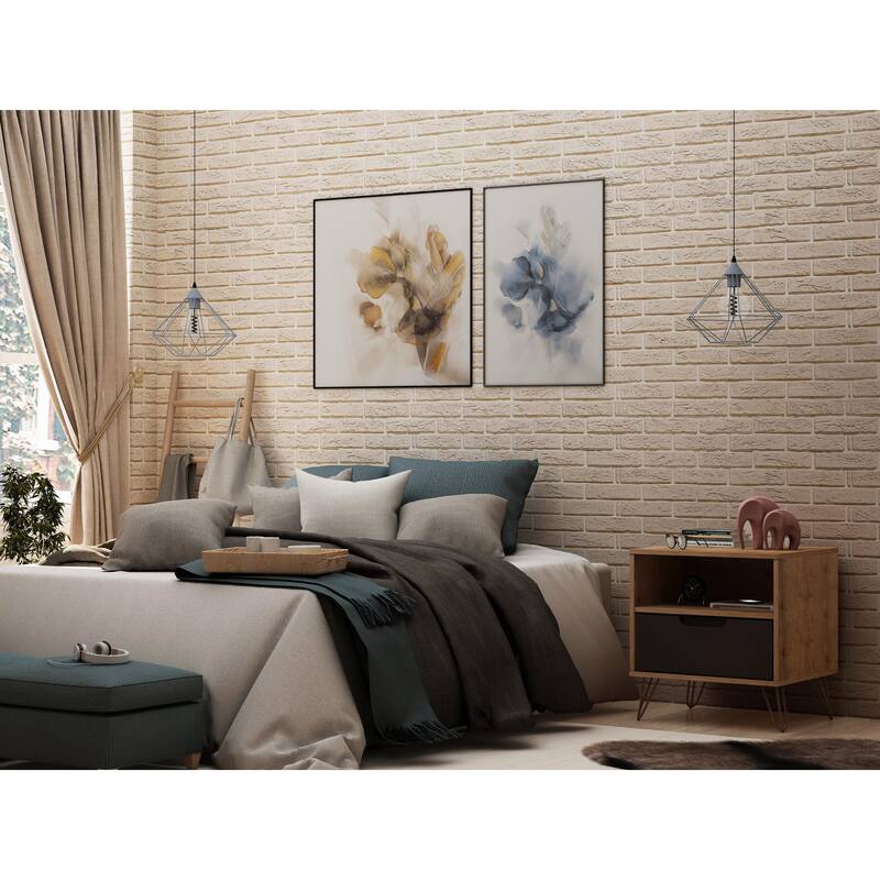 Mid-Century Modern 1-Drawer Nightstand in Gray, 20.08\