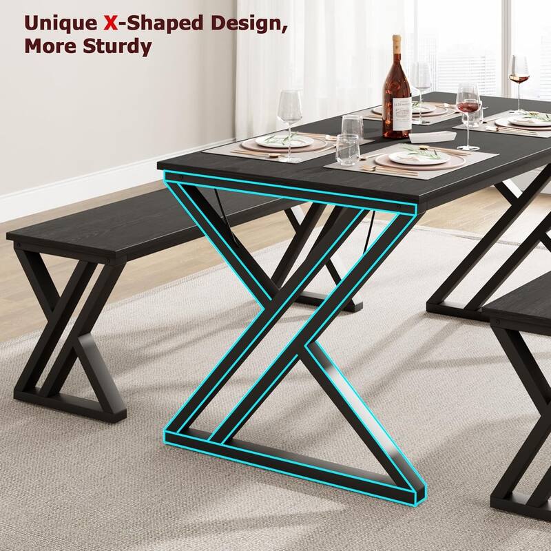 Kitchen Table Set , with X Metal Frame and Benches